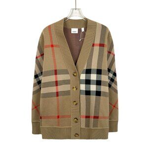 Burberry Checkered Merino Wool Cardigan Sweater XS